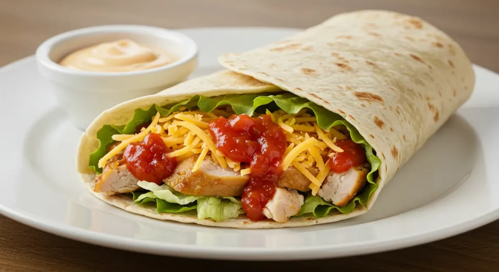 Rotisserie chicken wrap with lettuce and cheese