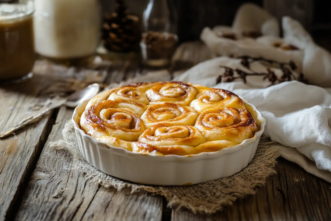 Freshly baked sourdough cinnamon rolls with cinnamon swirl and glaze