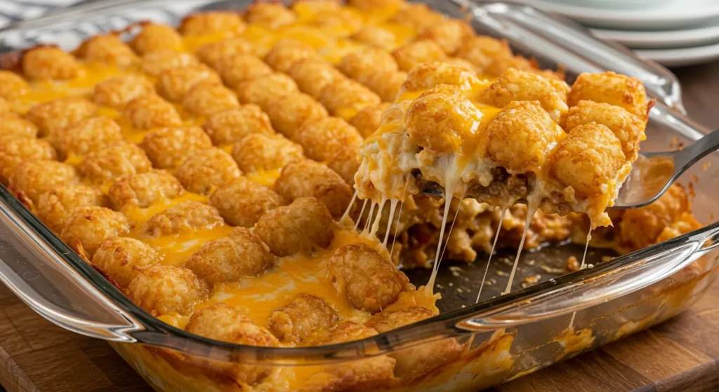 Freshly Baked Taco Tater Tot Casserole with Crispy Tots