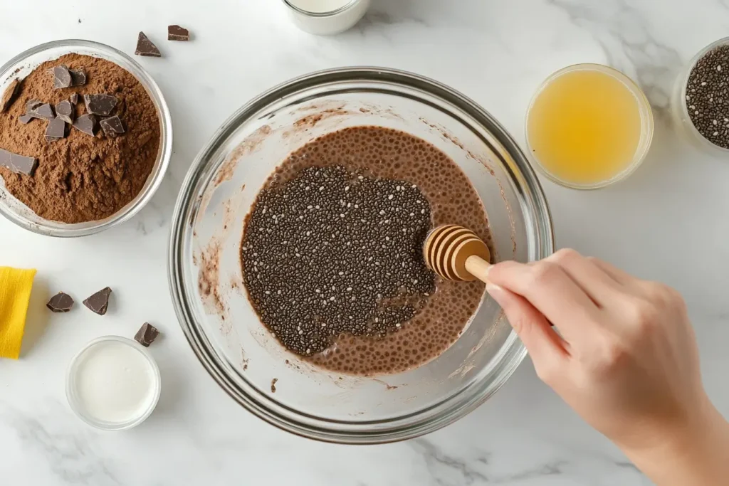 Ingredients and preparation of chocolate chia seed pudding