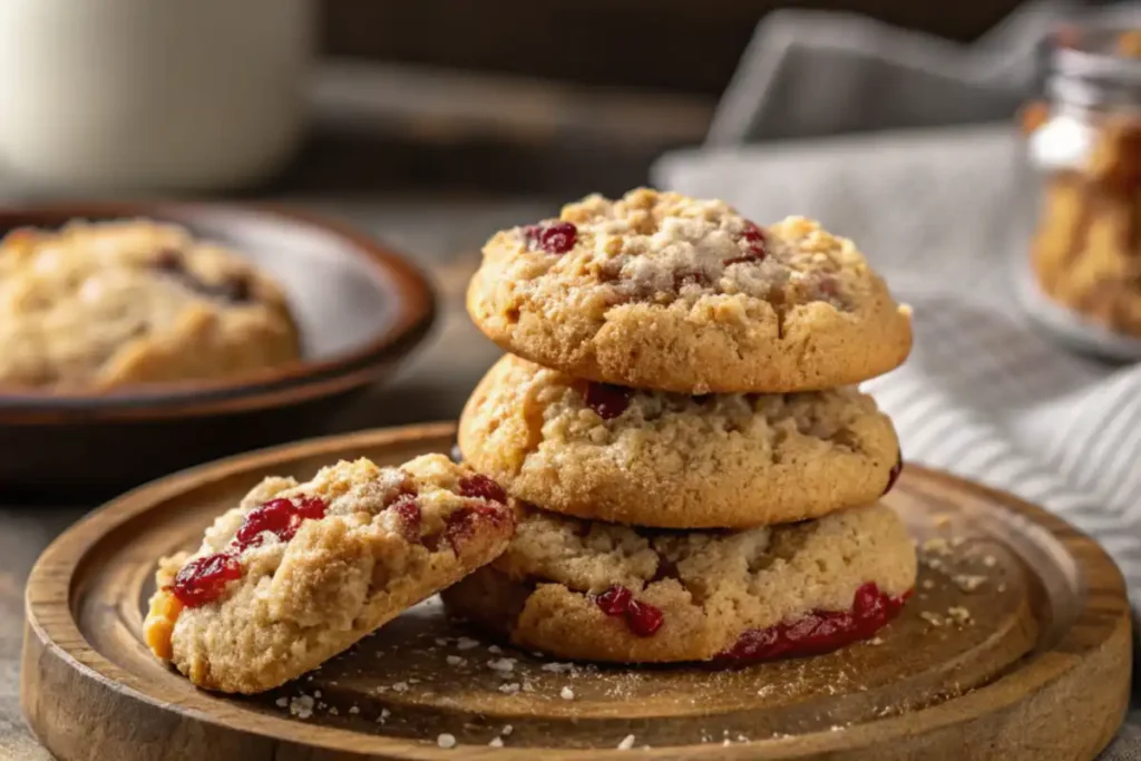 Delicious stack of crumble cookies on a plate.