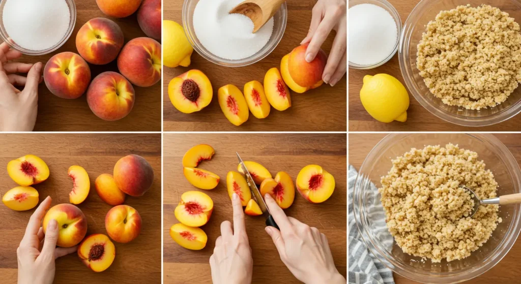  Preparing fresh peaches for a peach crumble